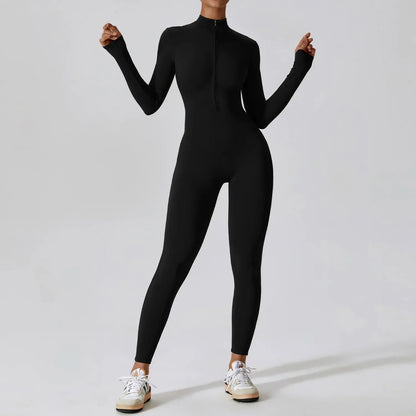 Combinaison de sport moulant à manches longues avec zip