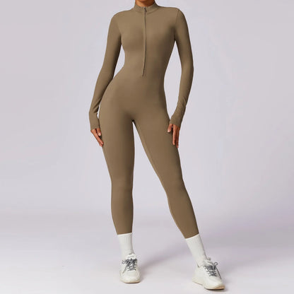 Combinaison de sport moulant à manches longues avec zip