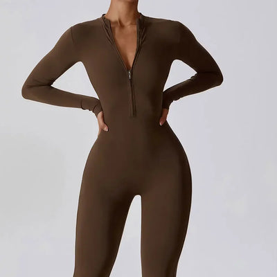Combinaison de sport moulant à manches longues avec zip