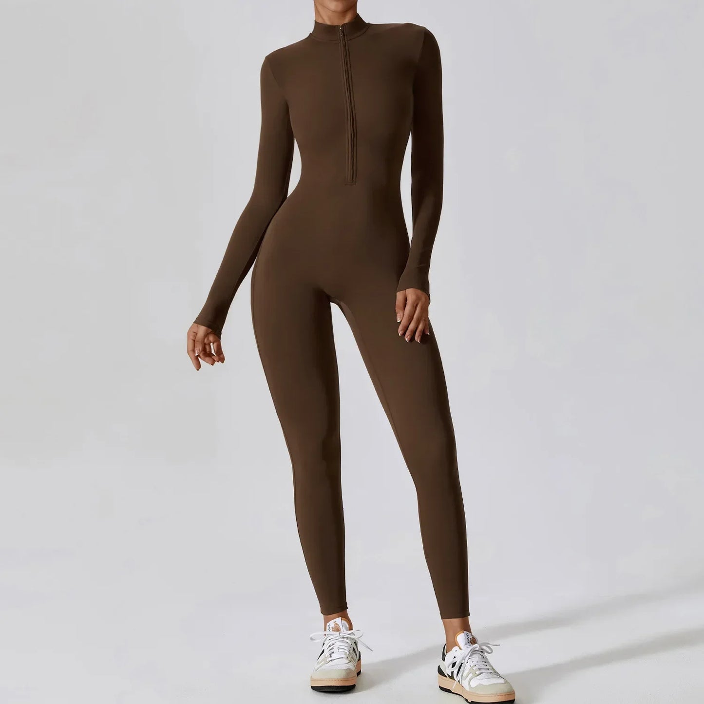 Combinaison de sport moulant à manches longues avec zip