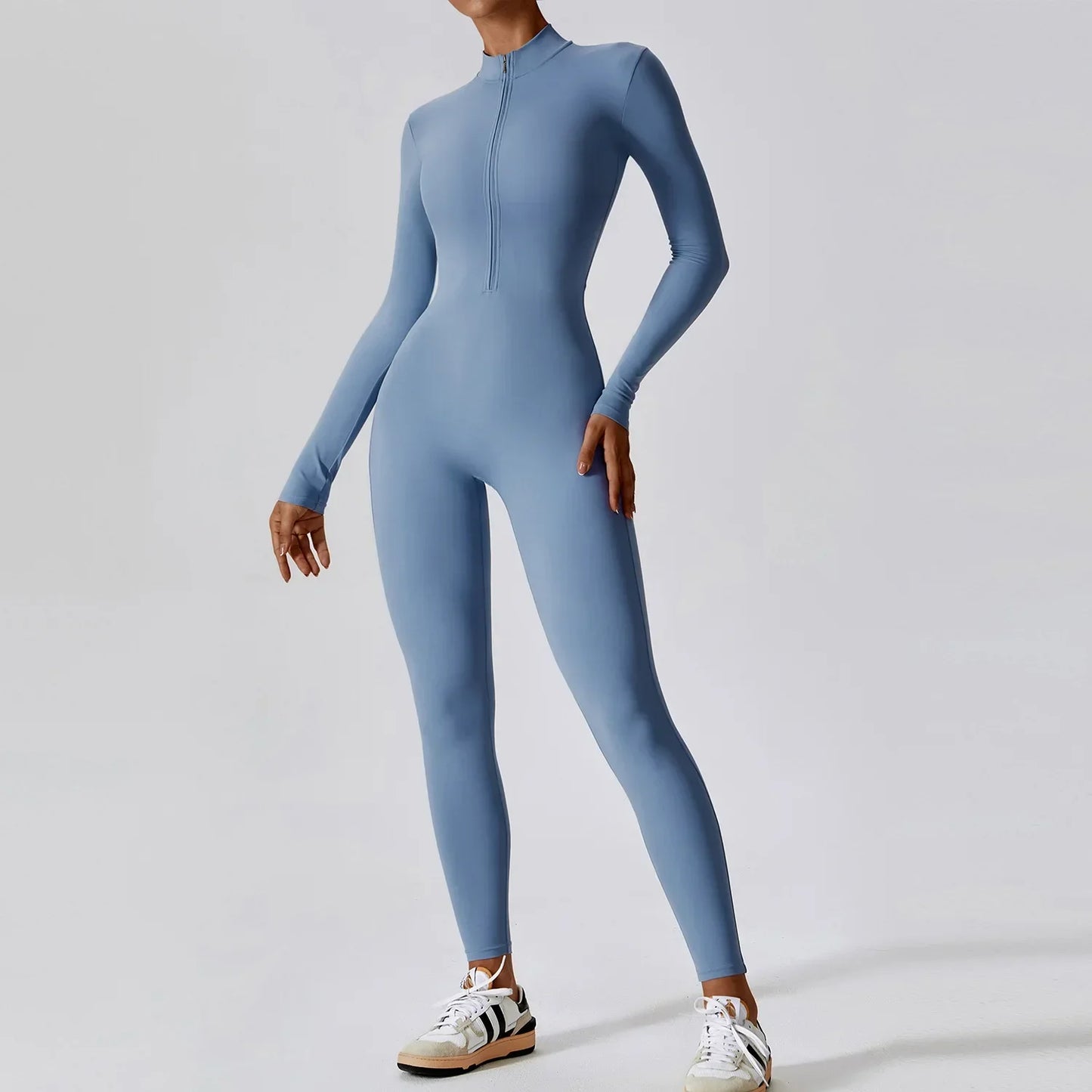 Combinaison de sport moulant à manches longues avec zip