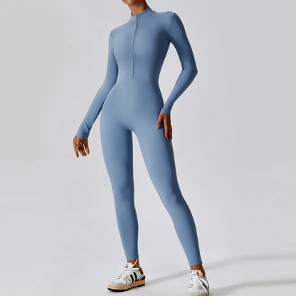 Combinaison de sport moulant à manches longues avec zip