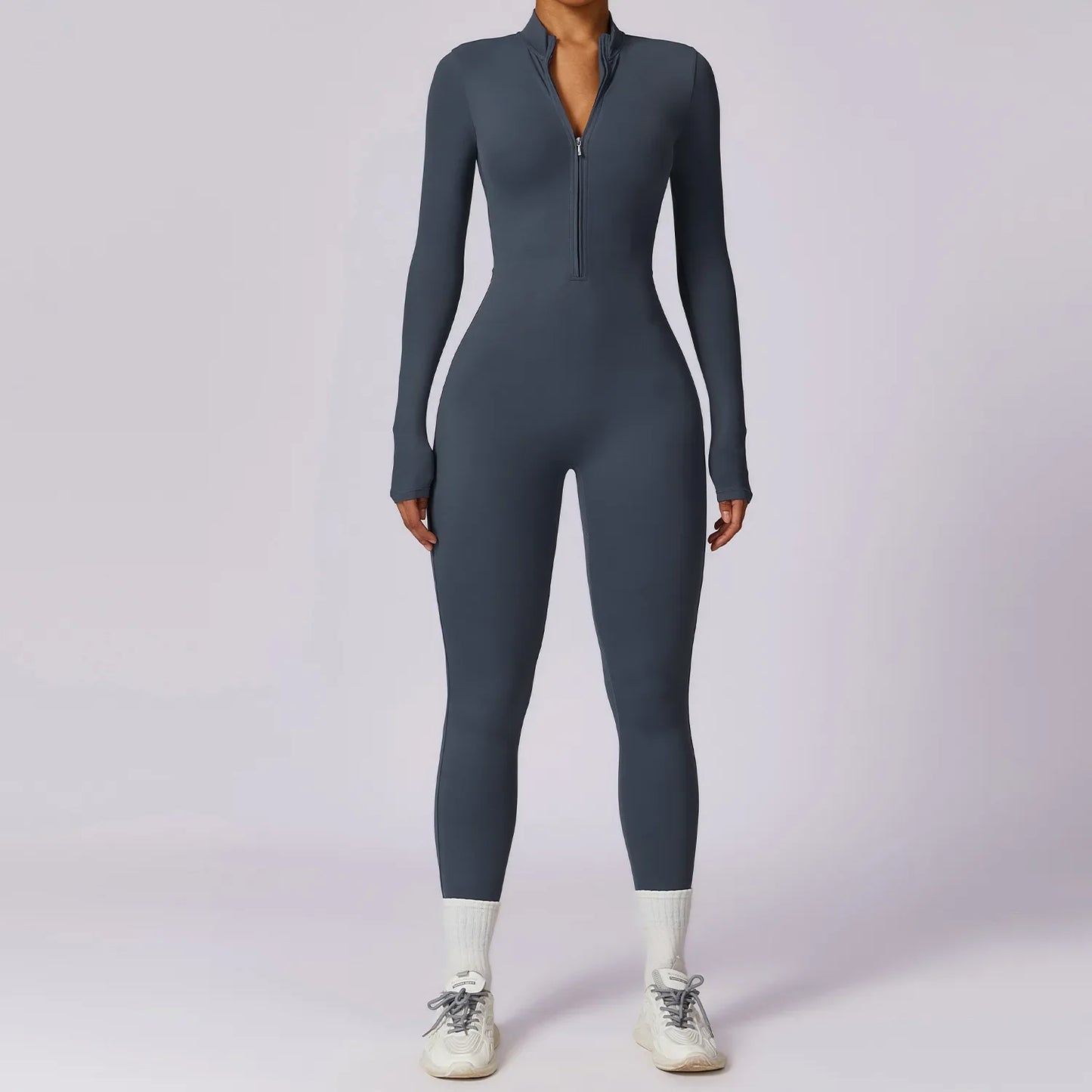 Combinaison de sport moulant à manches longues avec zip