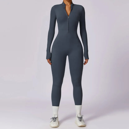 Combinaison de sport moulant à manches longues avec zip