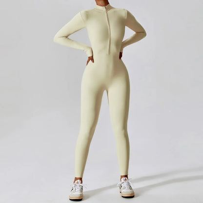 Combinaison de sport moulant à manches longues avec zip